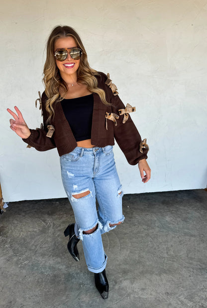 PREORDER- SLOANE BOW KNIT CAMO CARDIGAN-*More Colors
