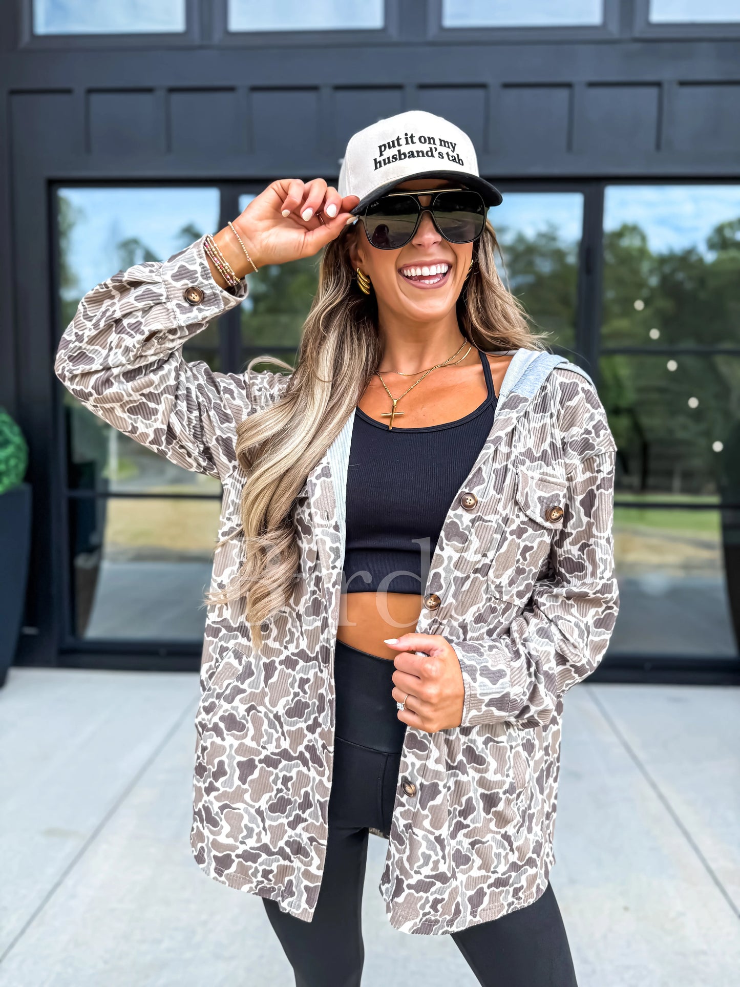 BIRDIE PREORDER Ribbed Shacket with Gray Hood in Duck Camo