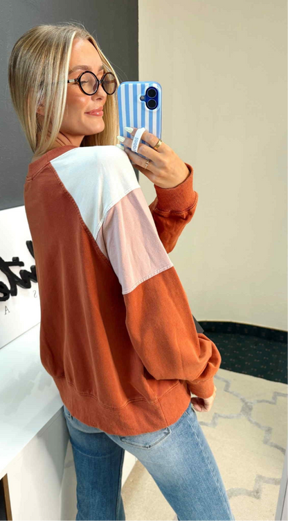 RUSTY COLORBLOCK PULLOVER CREWNECK