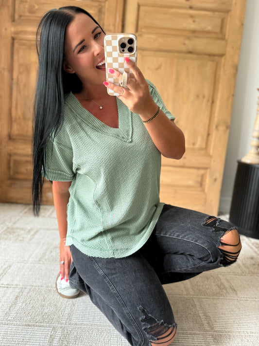 DANI SOFT RIBBED TOP-Green