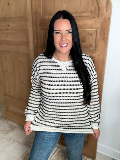 *DOORBUSTER EVERYDAY HEIMISH STRIPED TOP- BLACK/IVORY