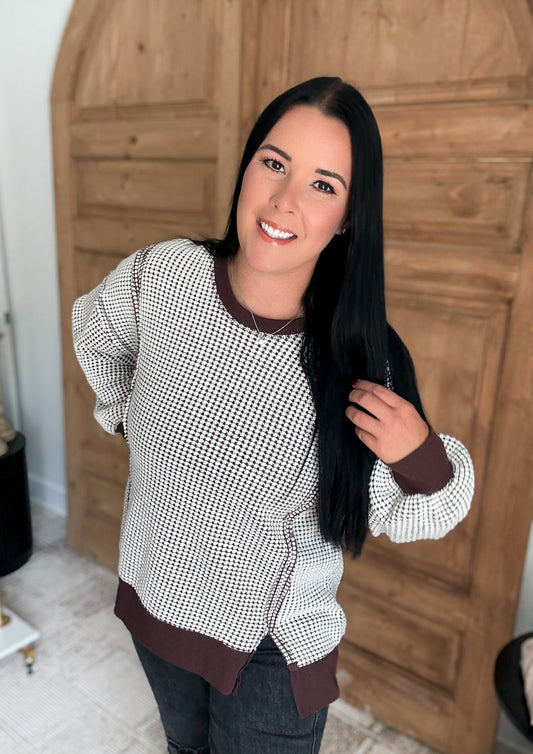 MY COMFORT WAFFLE SOFT OVERSIZED PULLOVER- *Brown