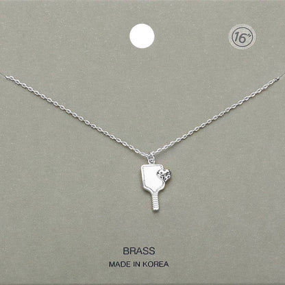 METAL HEART POINTED PICKLEBALL PADDLE PENDANT NECKLACE (SILVER & GOLD)