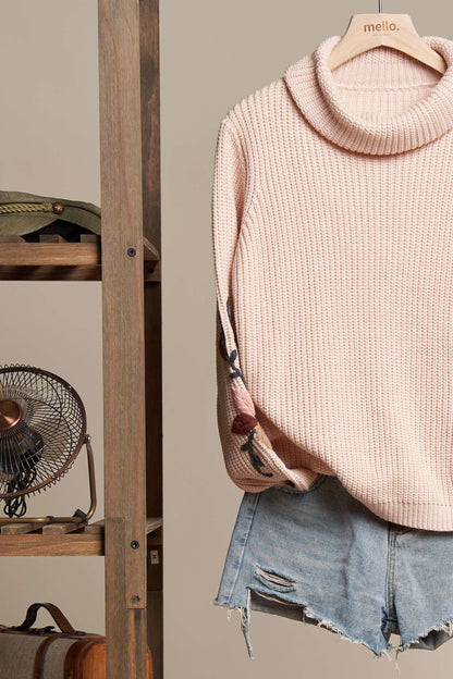 MOCK NECK EMBROIDERED SOFT SWEATER