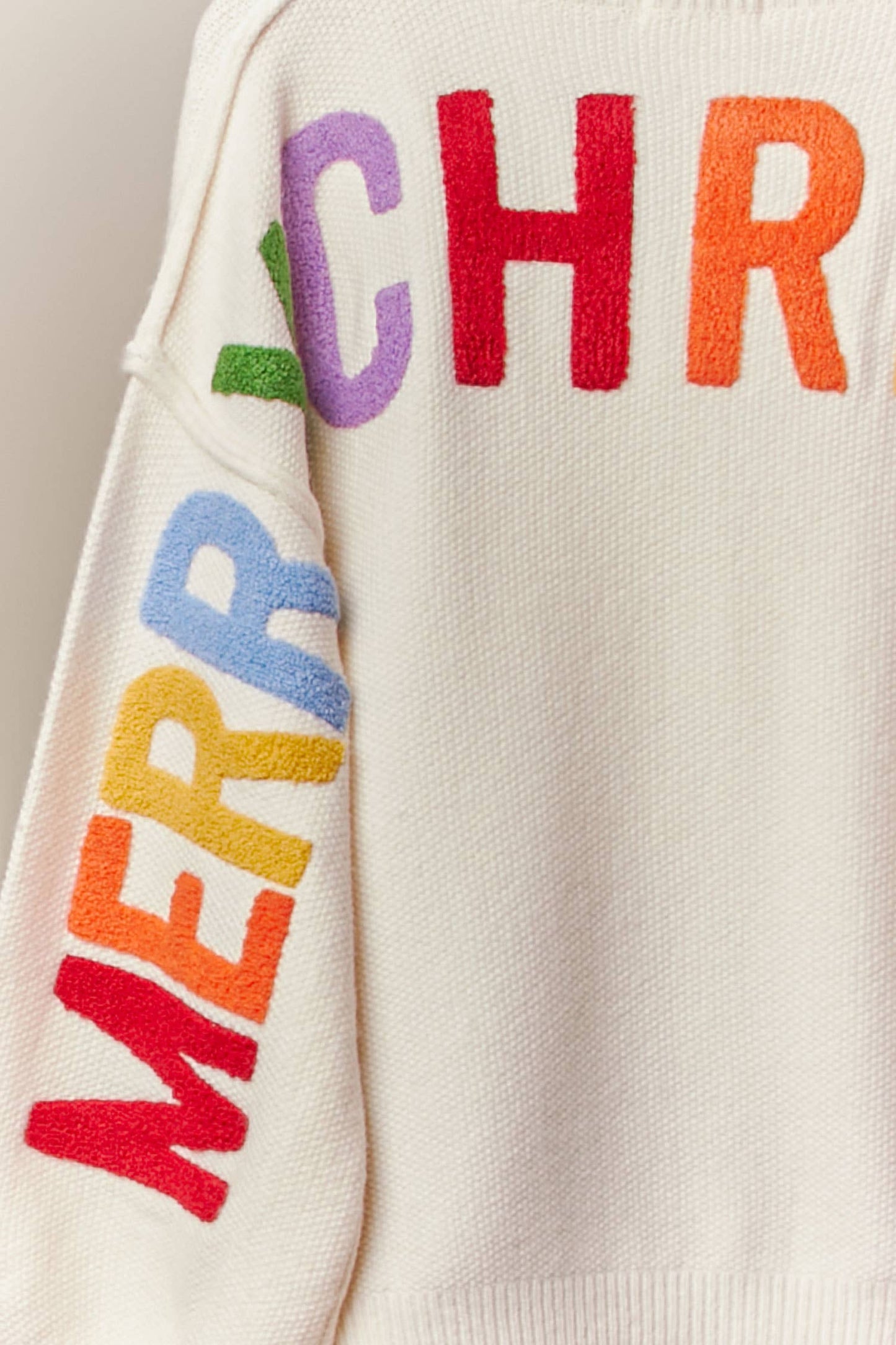 CHRISTMAS LETTERING PATCHWORK V NECK CARDIGAN