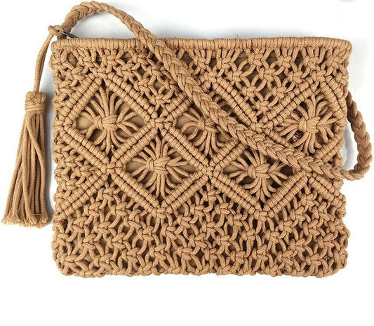 WOVEN BOHEMIAN TASSEL CROCHET SHOULDER BAG