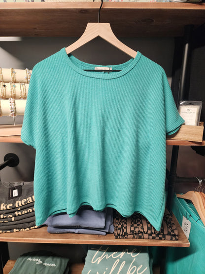 ZENANA RIBBED ROUND NECK SHORT SLEEVE SWEATER *MULTIPLE COLORS