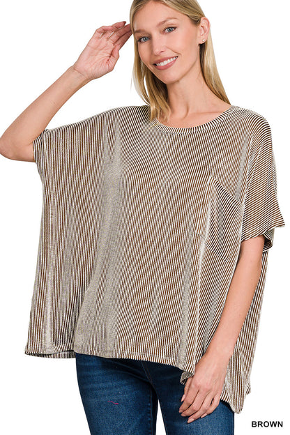 ZENANA CORDED RIB OVERSIZED SHORT SLEEVE TOP (**MULTIPLE COLORS)