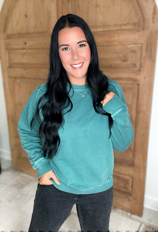 MY GO TO TERRY SOFT PULLOVER SWEATSHIRT-Teal