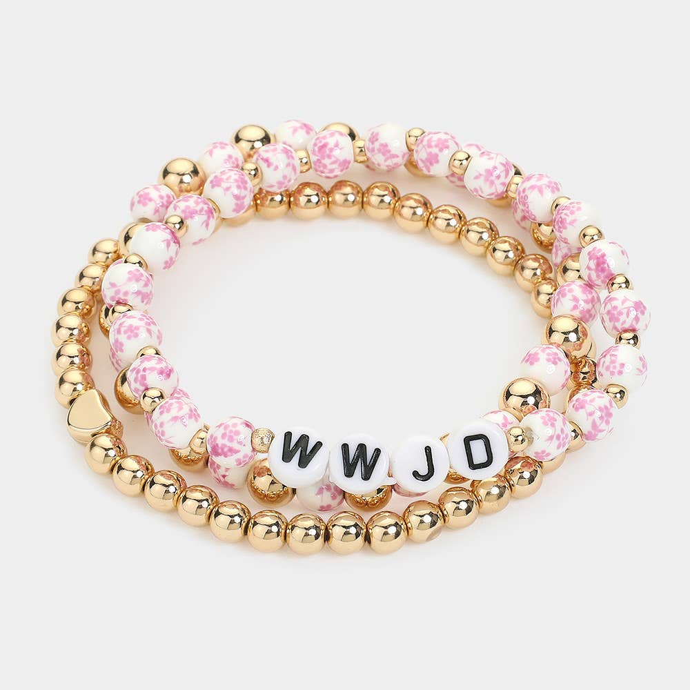 3PCS WWJD MESSAGE STRETCH BRACELETS (MULTIPLE COLORS)