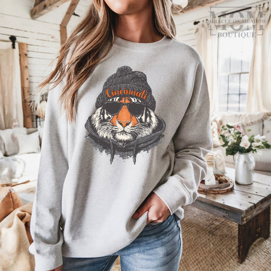 PRE ORDER CINCINNATI TIGER CREWNECK-*Unisex Ash Grey