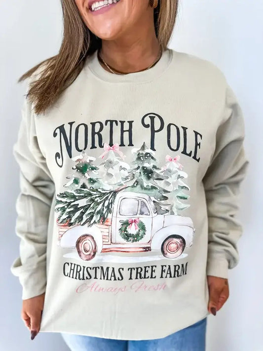 PRE ORDER- North Pole Christmas Tree Farm Sand Graphic Crewneck