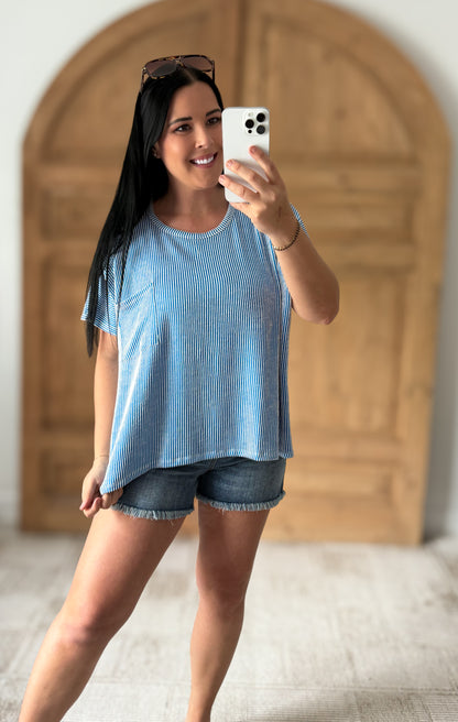 ZENANA CORDED RIB OVERSIZED SHORT SLEEVE TOP (**MULTIPLE COLORS)