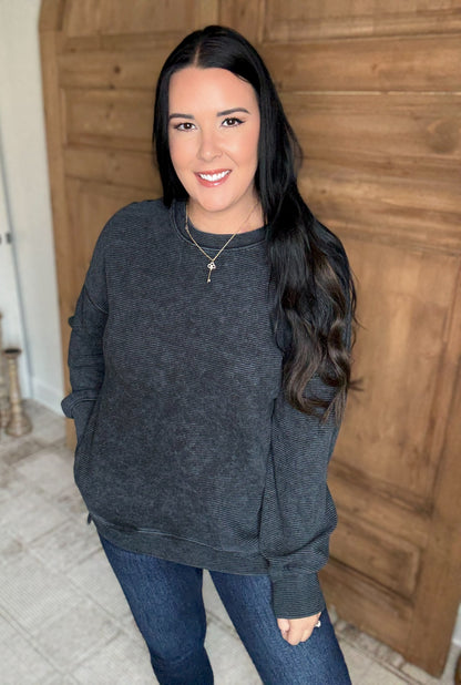 ACID WASHED DOUBLE RIBBED HI-LOW PULLOVERS*Multiple Colors