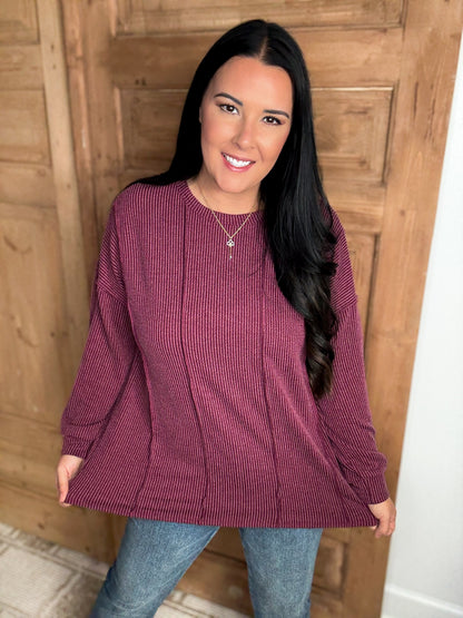 *DOORBUSTER RIBBED BURGUNDY DREAMS TOP