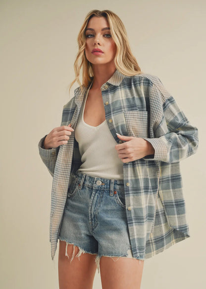 NOT YOUR DADS FLANNEL-Blue/Beige