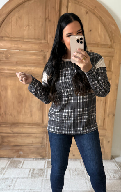 PLAID RIBBED DREAMS TOP