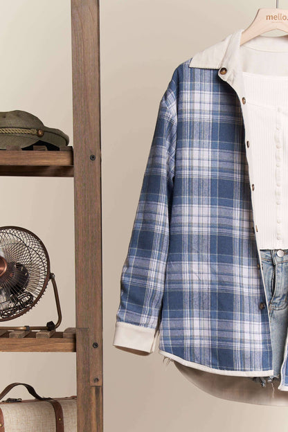 Reversible Corduroy and Plaid Button Down Shirt Jacket
