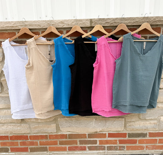 ZENANA DOUBLE GAUZE KNIT TANK *Multiple colors