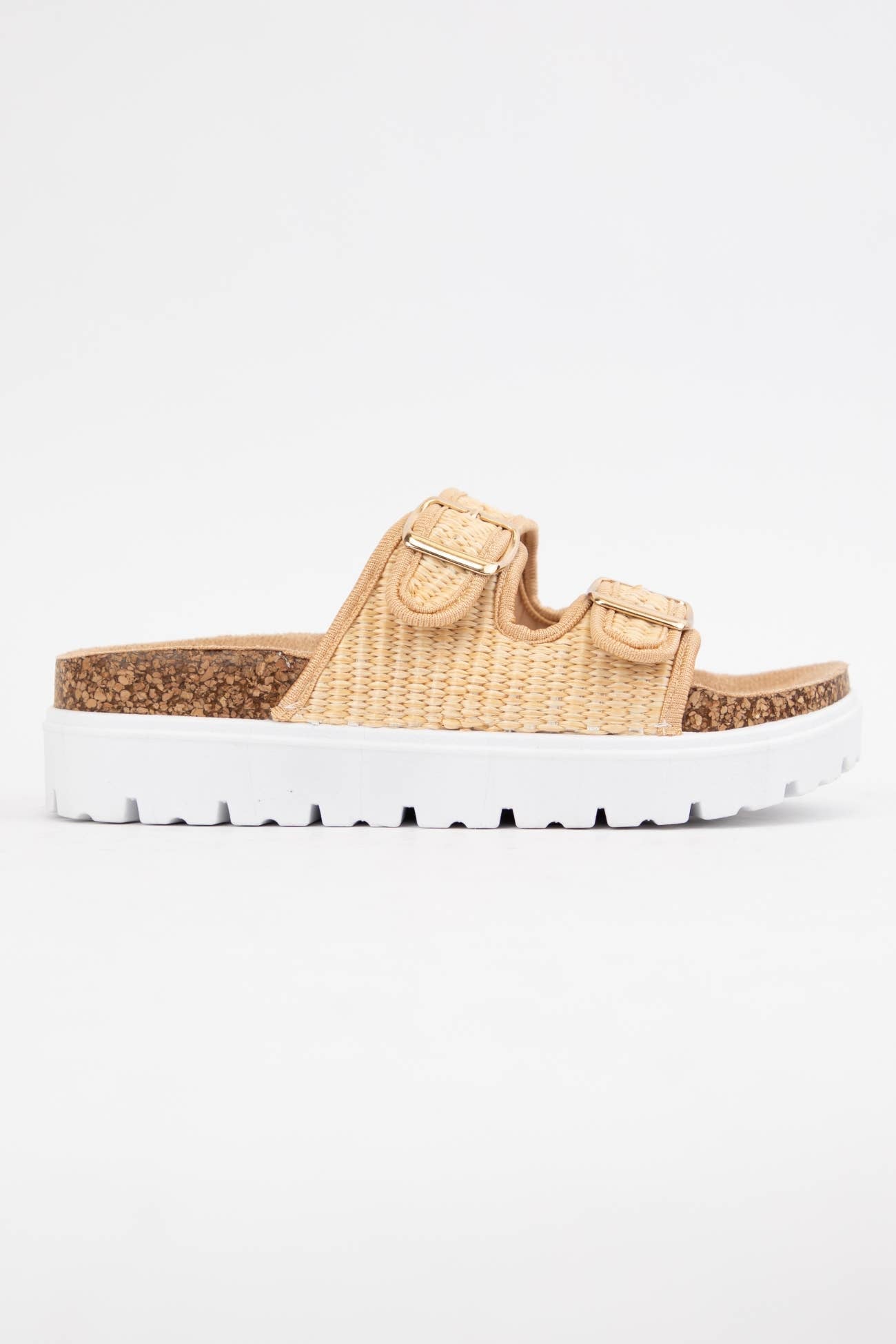 BEIGE RAFFIA DOUBLE STRAP PLATFORM SANDAL