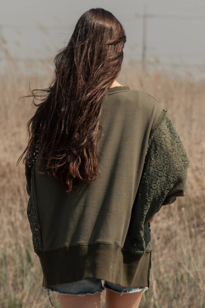 OVERSIZED REALXED FIT LACE KNIT PULLOVER TOP