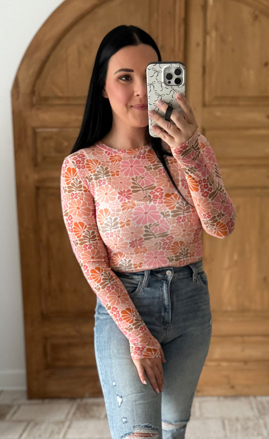 VINTAGE FLORAL MESH TOP RETRO