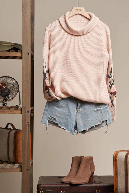 MOCK NECK EMBROIDERED SOFT SWEATER