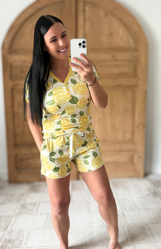 SHIRLEY STONE INSANELY SOFT PAJAMA SHORTS SET-LEMONS