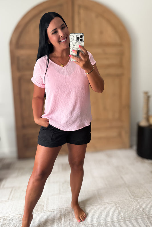 DREAM SOFT TEXTURE RELAXED TOP- LIGHT PINK