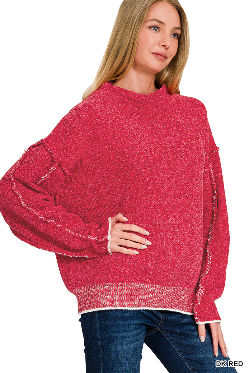 OVERSIZED MOCKNECK RAW SEAM CHENILLE SWEATER*Multiple Colors