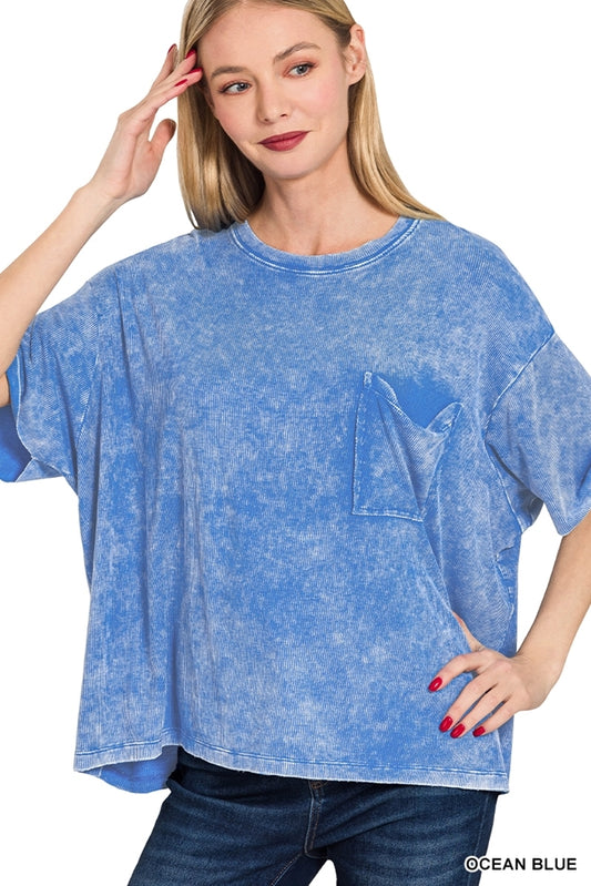 ZENANA ACID WASHED RIBBED TEE *Multiple colors