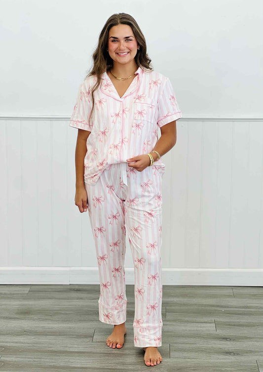 PRE ORDER SHIRLEY STONE PANT PAJAMAS SET- Pink Bow