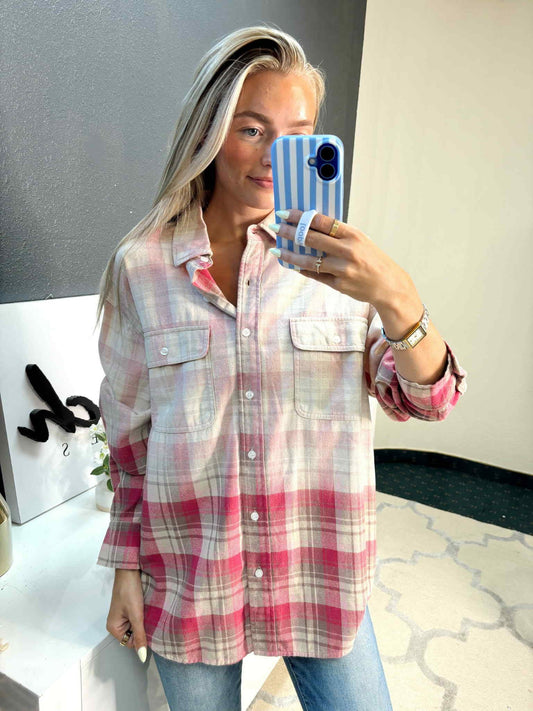 VINTAGE PINK PLAID FLANNEL