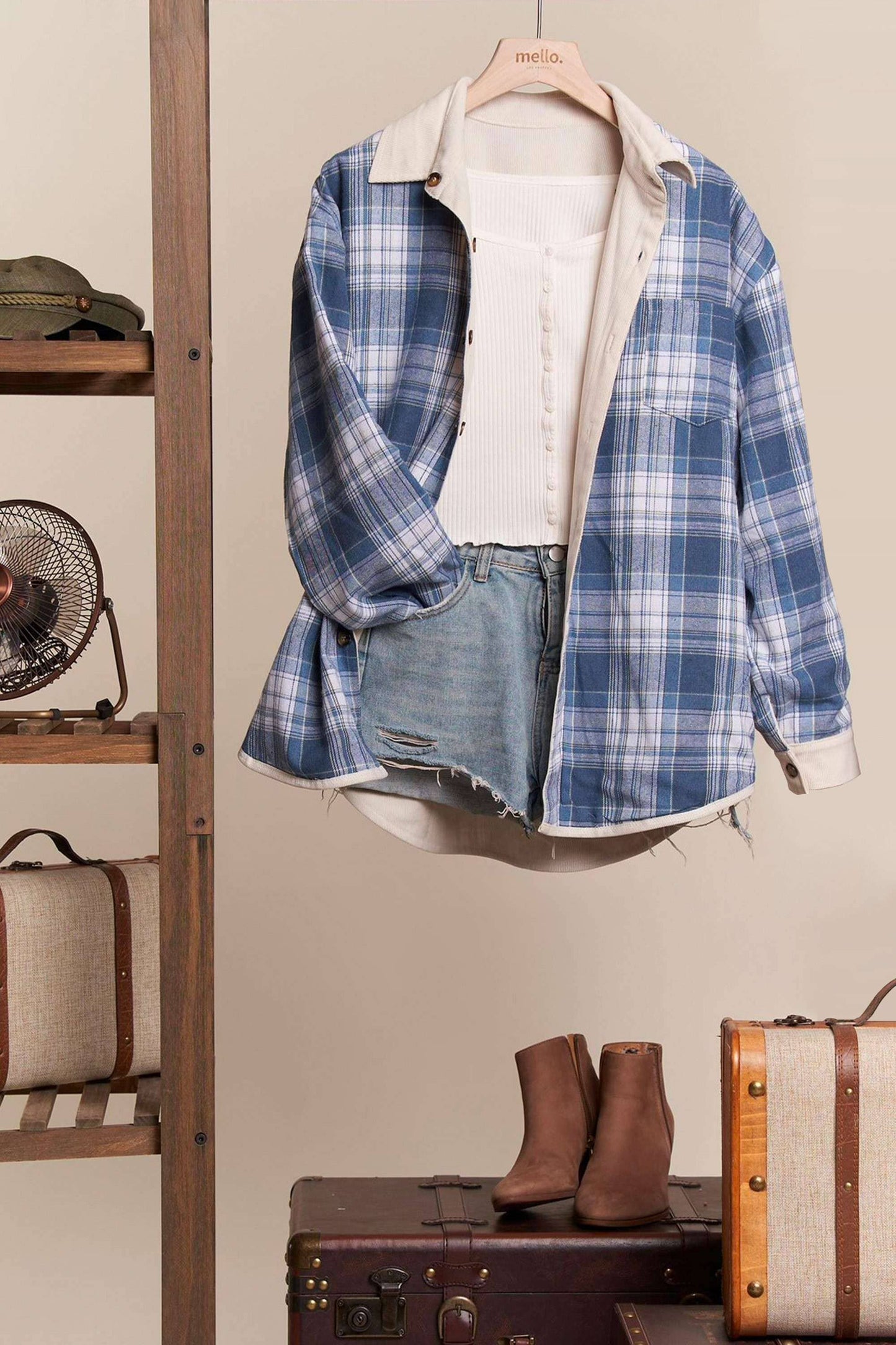 Reversible Corduroy and Plaid Button Down Shirt Jacket