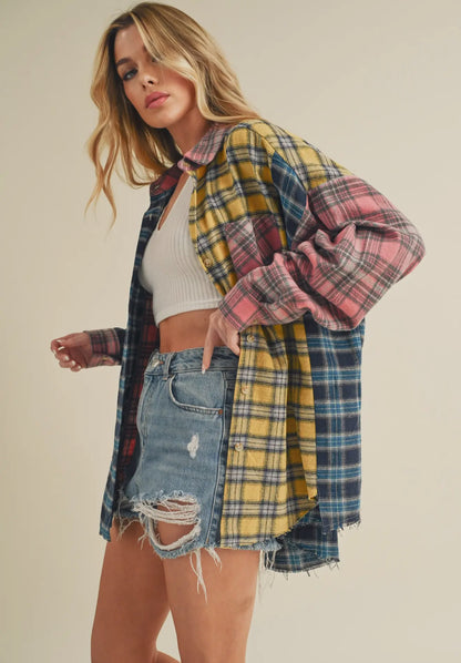 NOT YOUR DADS FLANNEL-Blue/Pink/Yellow