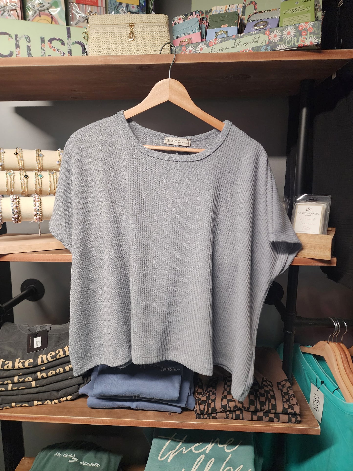 ZENANA RIBBED ROUND NECK SHORT SLEEVE SWEATER *MULTIPLE COLORS