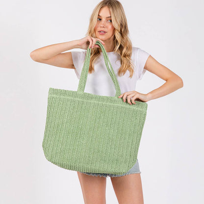 SOLID CROCHET STRAW TOTE BAG (MULTIPLE COLORS)
