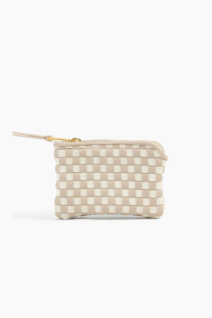 PRE ORDER: The Woven Wallet - Faux Leather Zipper Checkered Wristlet: Beige
