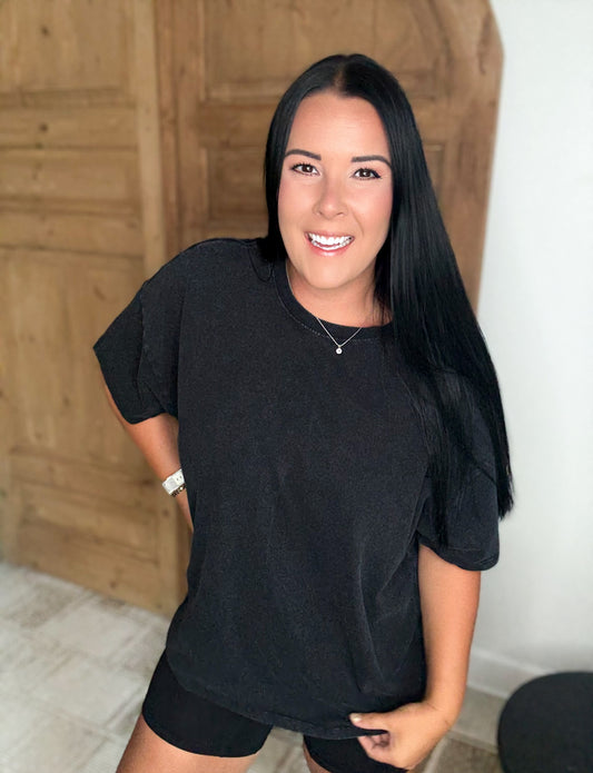 OVERSIZED MINERAL WASHED CREW TEE- Washed Black