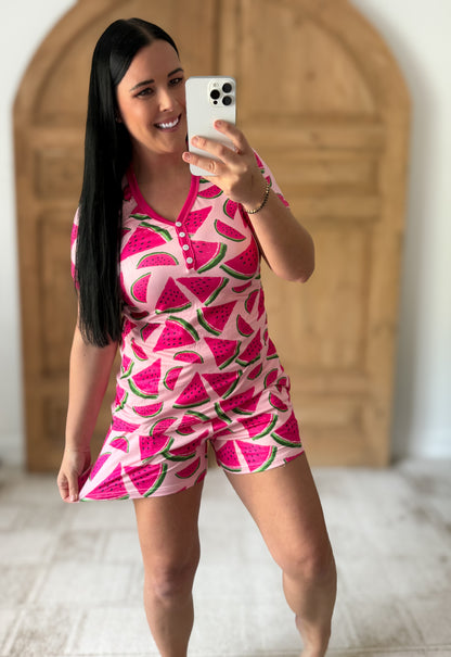SHIRLEY STONE INSANELY SOFT PAJAMA SHORTS SET-WATERMELON
