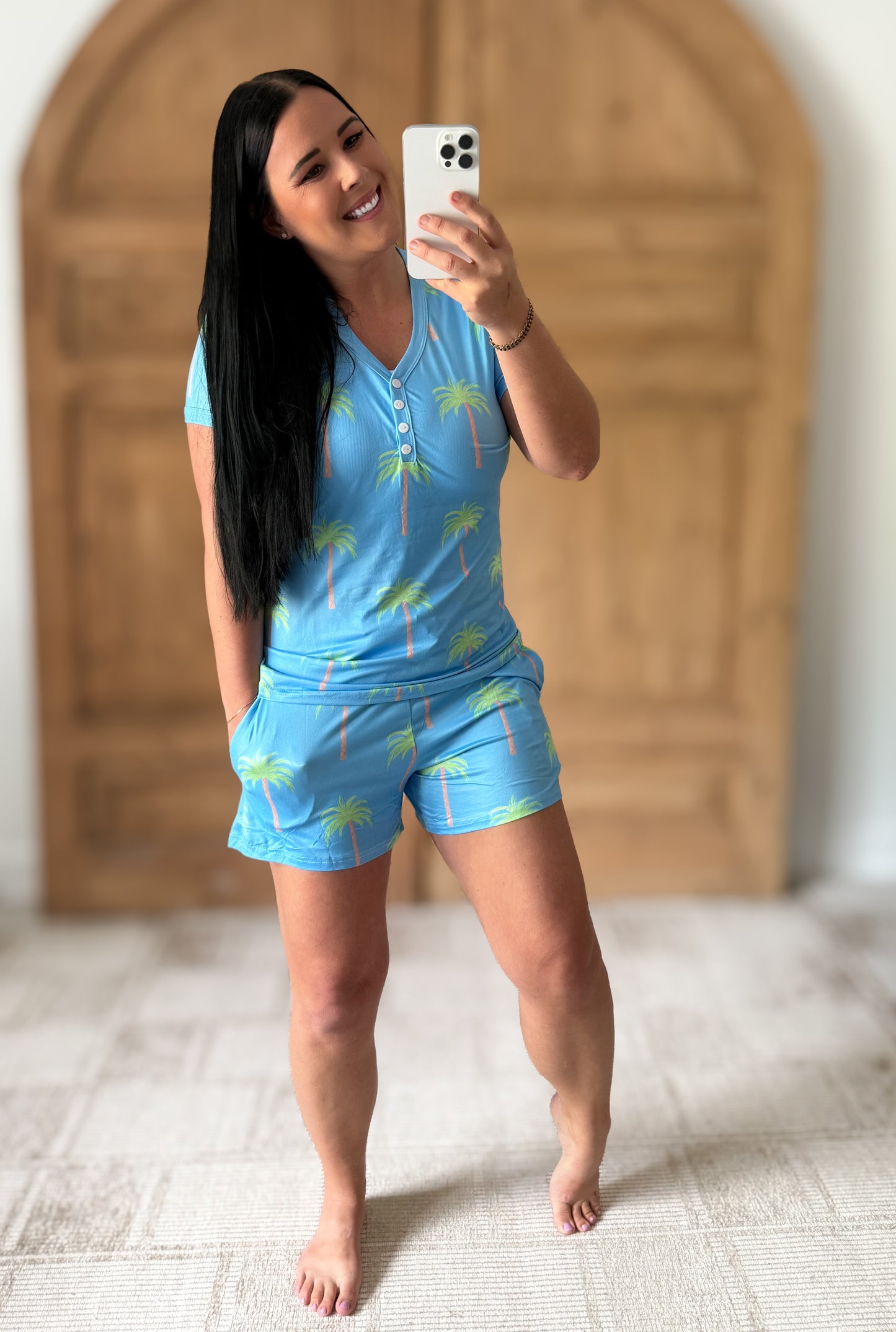SHIRLEY STONE INSANELY SOFT PAJAMA SHORTS SET-PALM TREE