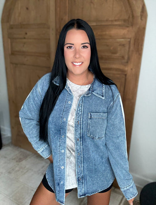 MY YES DENIM SOFT SWEATSHIRT SHACKET