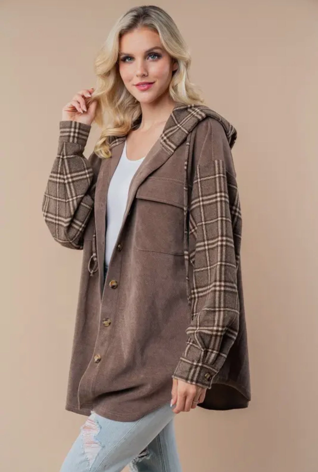 SOFT PLAID ESPRESSO SHACKET