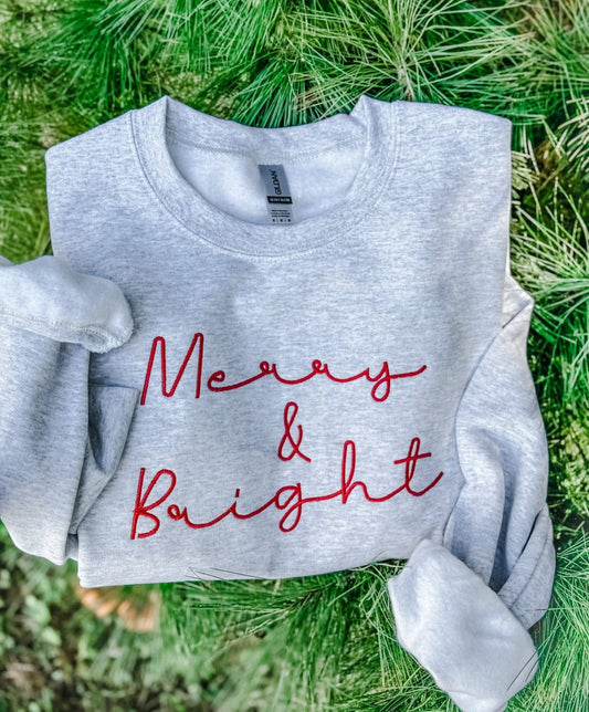 MERRY AND BRIGHT EMBROIDERED CREWNECK SWEATSHIRT