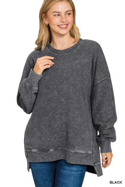 ACID WASHED DOUBLE RIBBED HI-LOW PULLOVERS*Multiple Colors