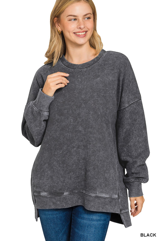 ACID WASHED DOUBLE RIBBED HI-LOW PULLOVERS*Multiple Colors