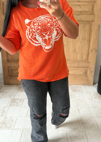 TIGER RIBBED TOP-ORANGE