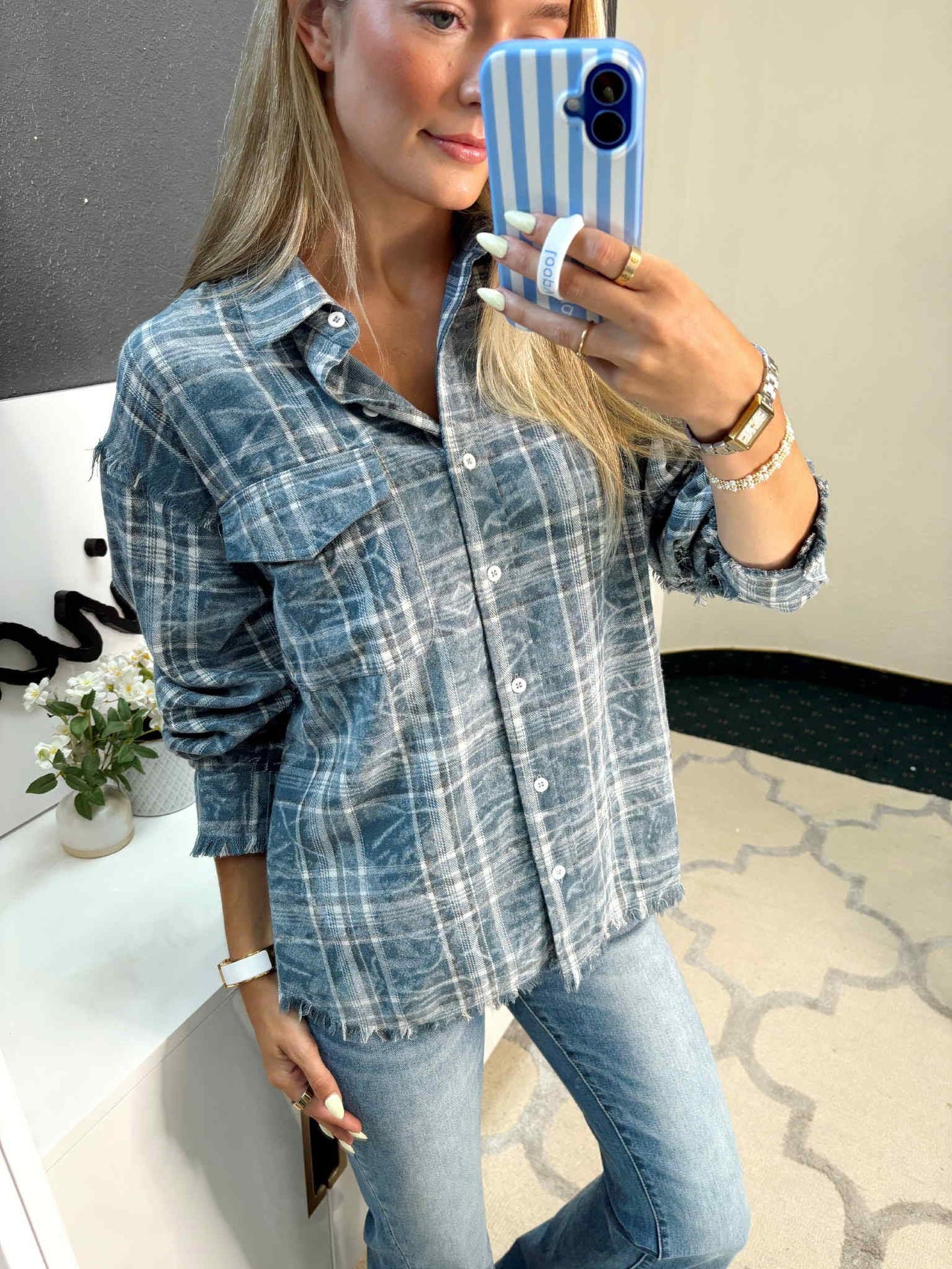 VINTAGE PLAID DENIM BLUE LONGSLEEVE