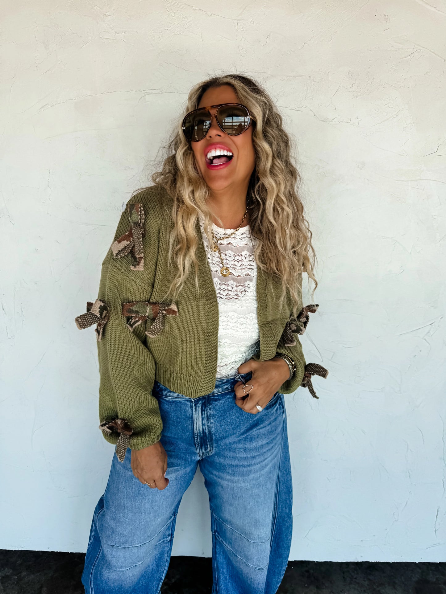 PREORDER- SLOANE BOW KNIT CAMO CARDIGAN-*More Colors