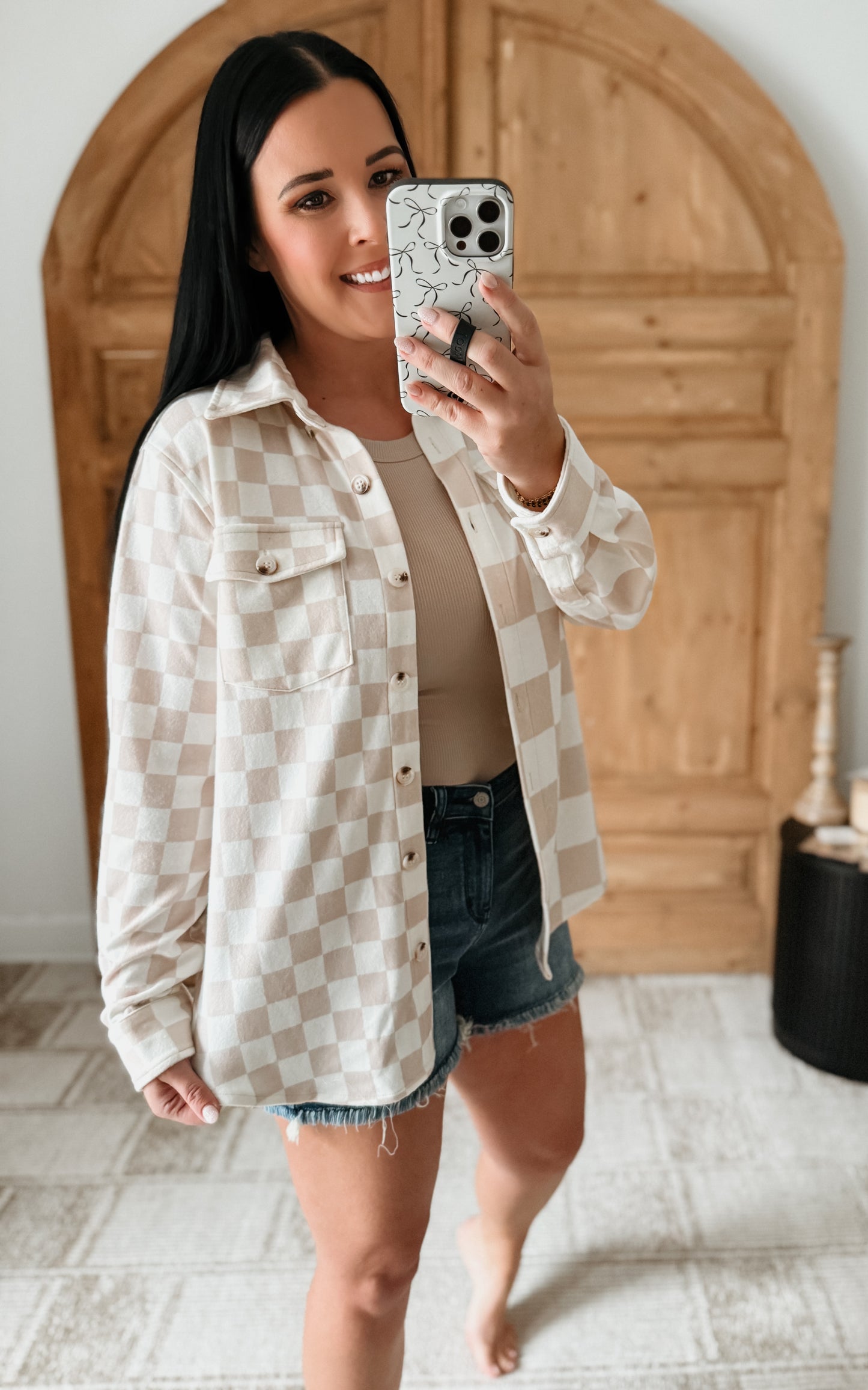 CHELSEY CHECKERED SOFT BUTTON UP TOP